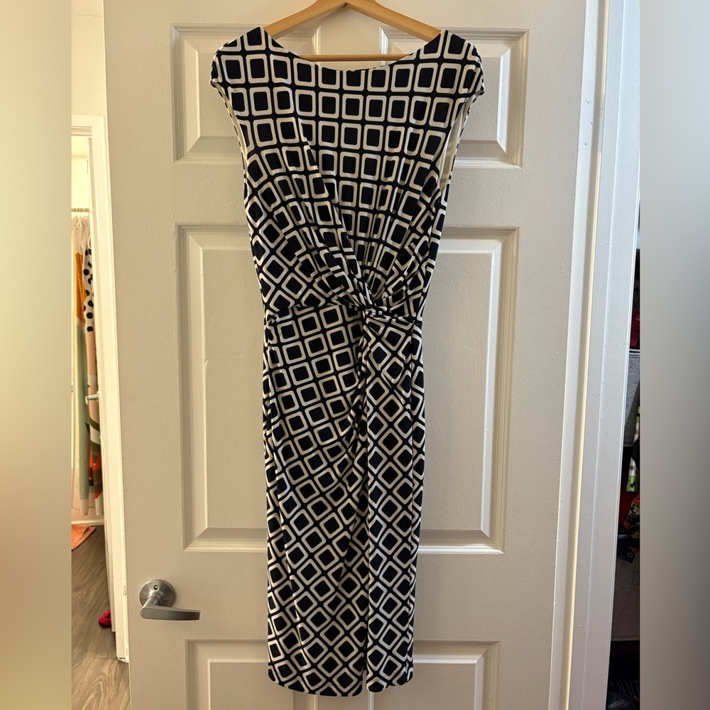 Lauren by Ralph Lauren Black and White Ruched Sheath Cocktail or Work Dress